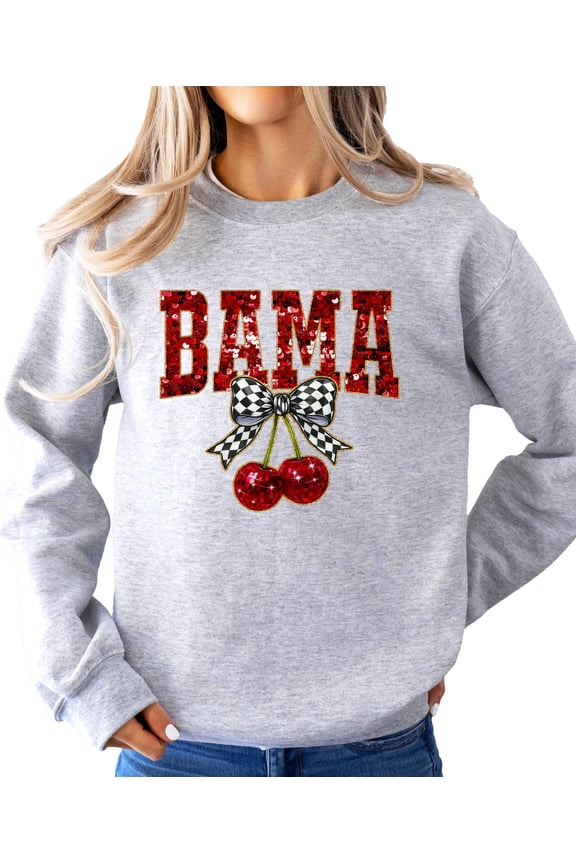 Bama Red Ink-Printed Sequins Sweatshirt for Women & Teens Alabama Fall Sports Sweater Gray Sweatshirt Adult Small