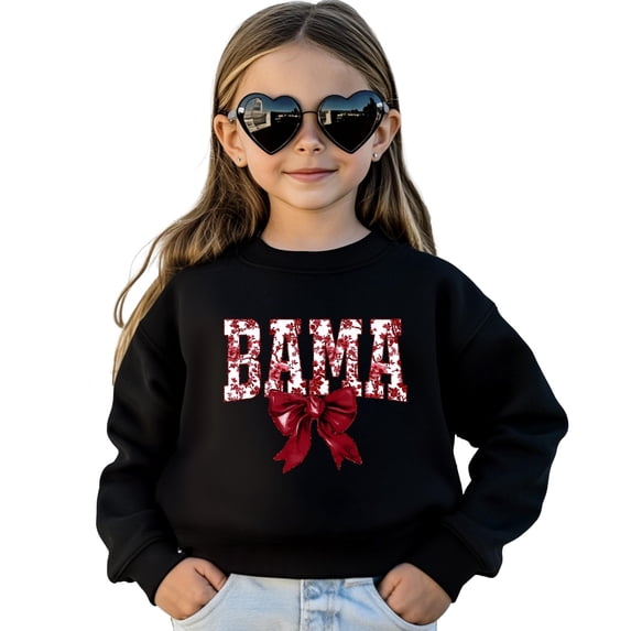 Bama Sweatshirt with Crimson Coquette Bow Alabama School Pride Red Floral Sweater Black Sweatshirt Youth Small