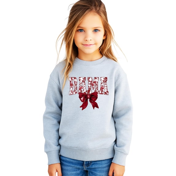 Bama Sweatshirt with Crimson Coquette Bow Alabama School Pride Red Floral Sweater Gray Sweatshirt Youth Medium