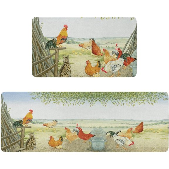 Bamabau Sunflower Rooster Hen Door Mat Set of 2 Indoor Elegant