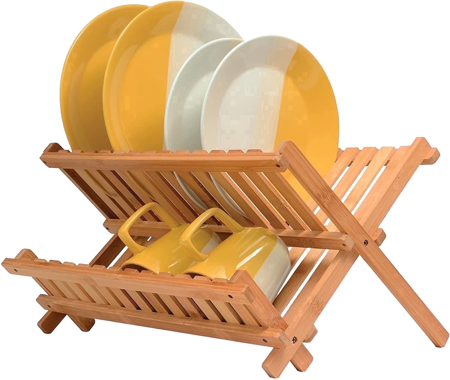 Bamboo Dish Rack Foldable Drying Collapsible Dish Drainer Wooden Plate Rack.