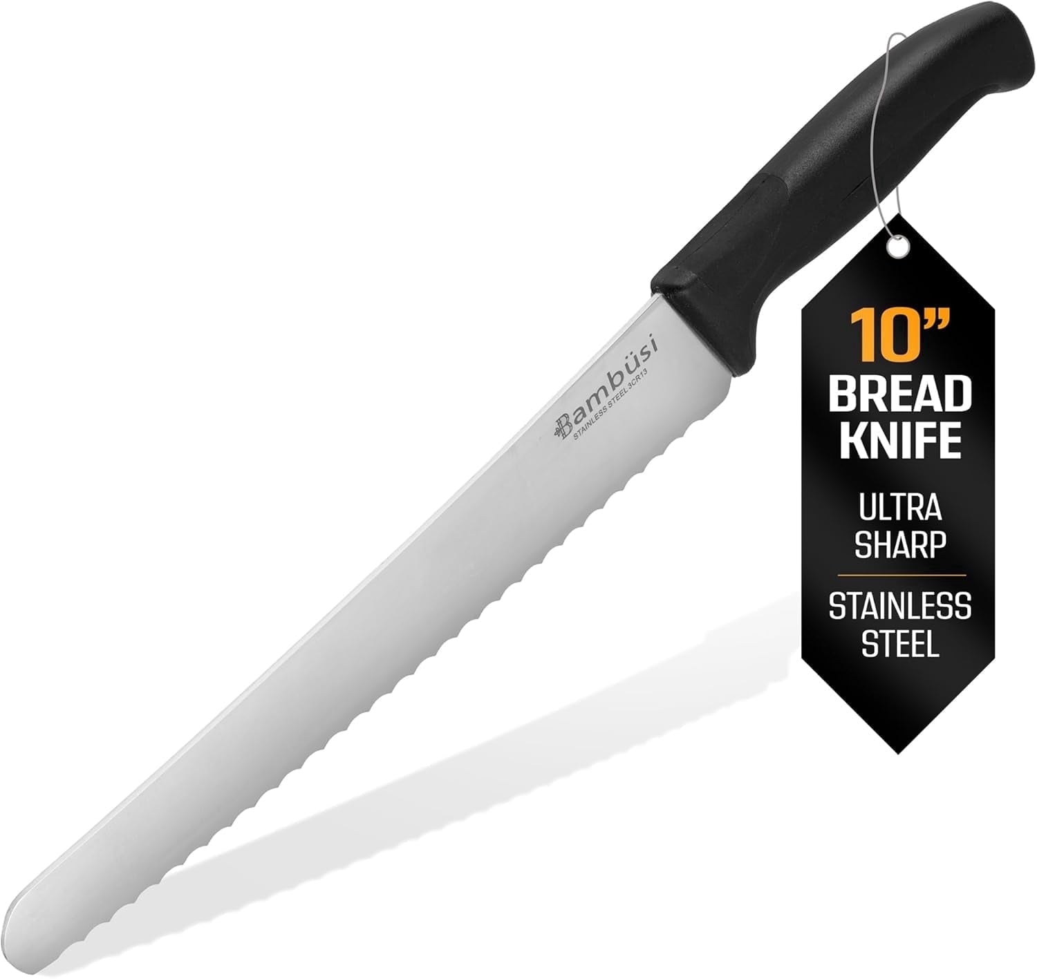 Bambusi 10 Inch Serrated Bread Knife, Stainless Steel Bread Knife with Ergonomic Handle for Homemade Bread