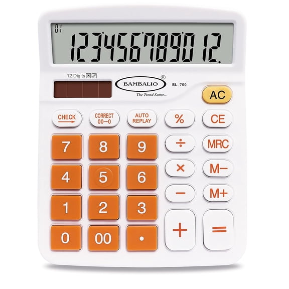 Bambalio 12 Digits Electronic Calculator(Orange) 3 Years Warranty BL-700 | 112 Steps Check & Correct