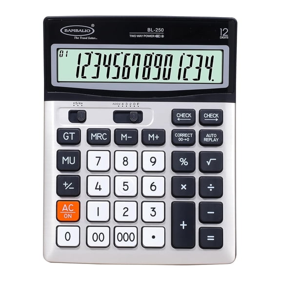 Bambalio BL-250 Large Display With Metallic Panel & 3 Years Warranty Electronic Calculator With Key | 12 Digits-large LC Display ,120 Steps Check & Correct