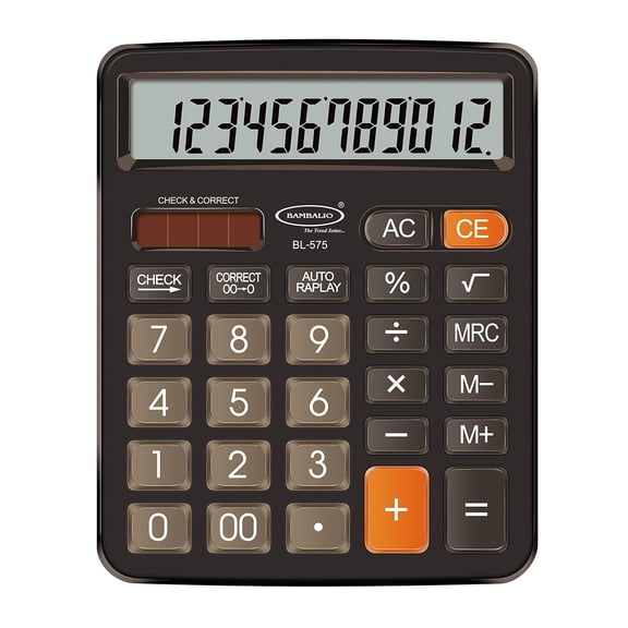 Bambalio BL-575 12 Digits Electronic Calculator With 112 Steps Check And Correct Big Keys, 3 Years Warranty