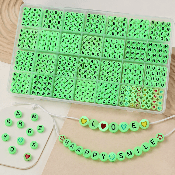 Bambang 1400 Count Glow in The Dark Acrylic Letter Beads, Jewelry Making Craft Beads for DIY Bracelet and Accessory Projects