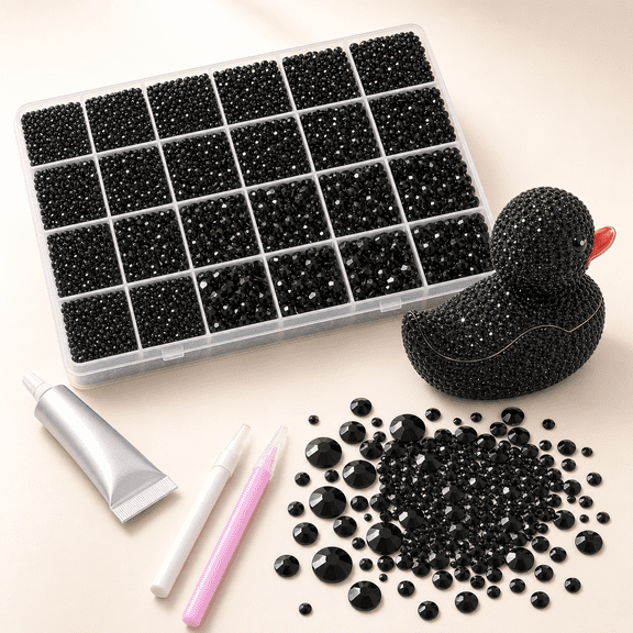 Bambang 21000 Pcs Black Flatback Jelly Resin Rhinestone Bedazzling Kit, Mix 2mm-6mm Sizes for Crafting & DIY Makeup