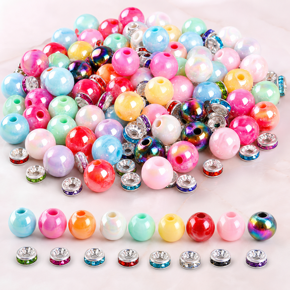 Bambang 250 Pcs Rainbow Acrylic Focal Spacer Bead Assortment, Beading Supplies for DIY Pen Making, Jewelry and Craft Projects