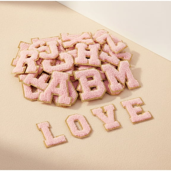 Bambang 26-Piece A-Z Light Pink Chenille Self Adhesive Embroidered Letter Patches for DIY Clothing, Bags & Crafts