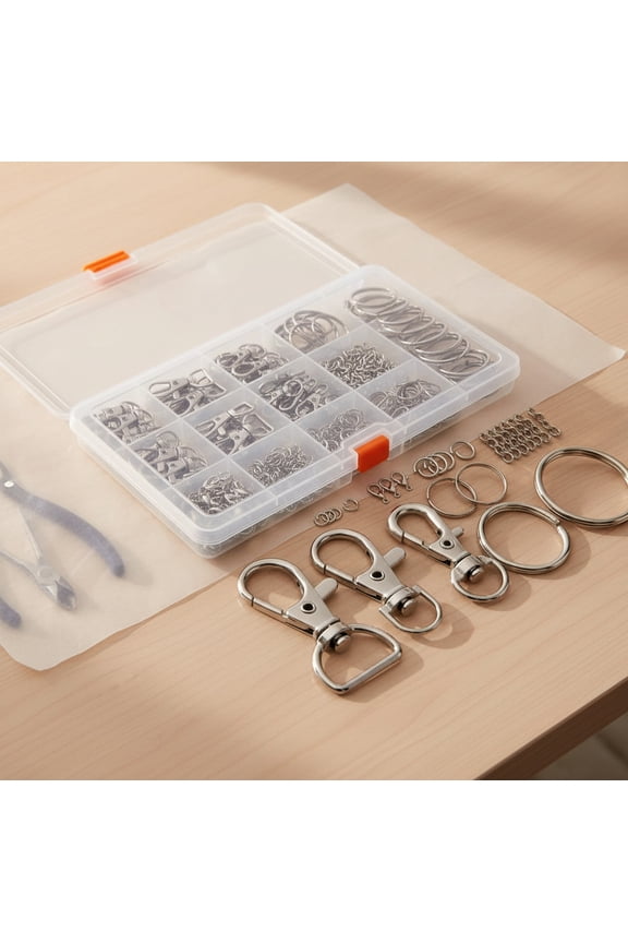 265Pcs Silver Keychain Making Kit, Metal Jewelry Supplies with Key Clips, Rings & Findings for DIY Craft Projects
