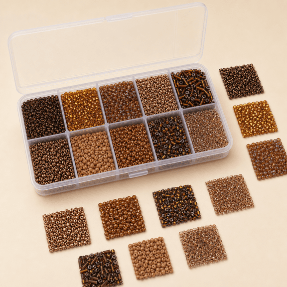 Bambang 2mm Glass Seed Beads, 5000 Pcs 10 Brown Shades Beading Supplies for Jewelry Making, DIY Crafts & Hair Decoration