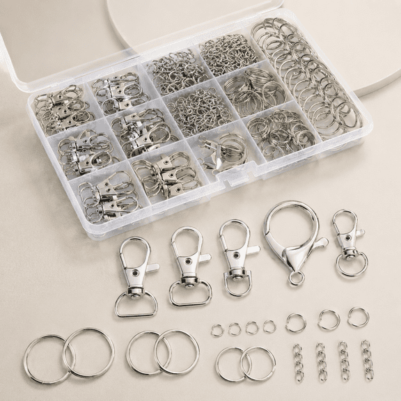 Bambang 325-Piece Silver Zinc Alloy Keychain Making Kit, DIY Craft Keychain & Purse Hardware Components Set