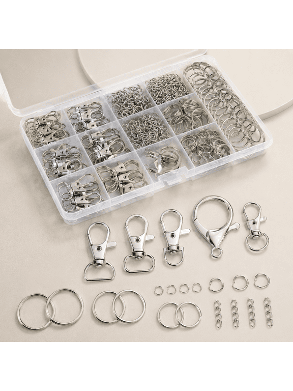 325-Piece Silver Zinc Alloy Keychain Making Kit, DIY Craft Keychain & Purse Hardware Components Set