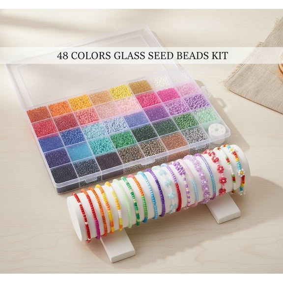 Bambang 3mm Multicolor Seed Bead Assortment, 9600 Count, for DIY Jewelry, Bracelet, and Friendship Craft Making