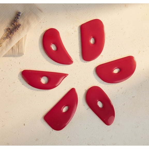 Bambang 6-Pack Soft Silicone Pottery Ribs, Clay Sculpting Trimming Throwing Tools for Ceramic Crafting, Red
