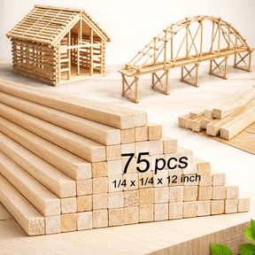 Bambang 75 Pcs 1/4 x 1/4 x 12 Inch Unfinished Square Balsa Wood Dowels, Craft Strips for DIY & Model Building Projects