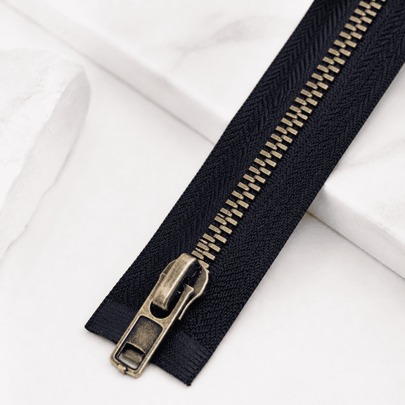 Bambang #8 Separating Jacket Zipper, 27 Inch Heavy Duty Metal Zipper for Sewing Coats, DIY Crafts, Antique Brass Teeth Black Tape