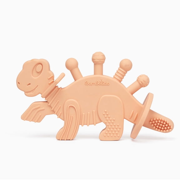 Dibly Baby Teething Toy - Made with Natural Rubber & Amber Elements - Gentle Support, Easy to Hold, Simple to Clean - Cute Dinosaur Teether Toy - Alternative to Amber Teething Necklace Pink