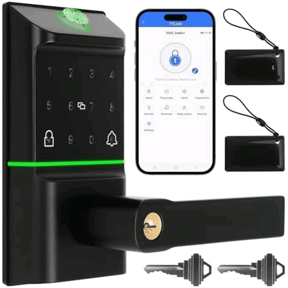 Bamberg Keypad Smart Door Lock with Handle: Keyless Entry Deadbolt - Fingerprint & Keypad Door Lock for Front Door - Key & IC Card Access - Remote Control via APP - Secure Smart Lock