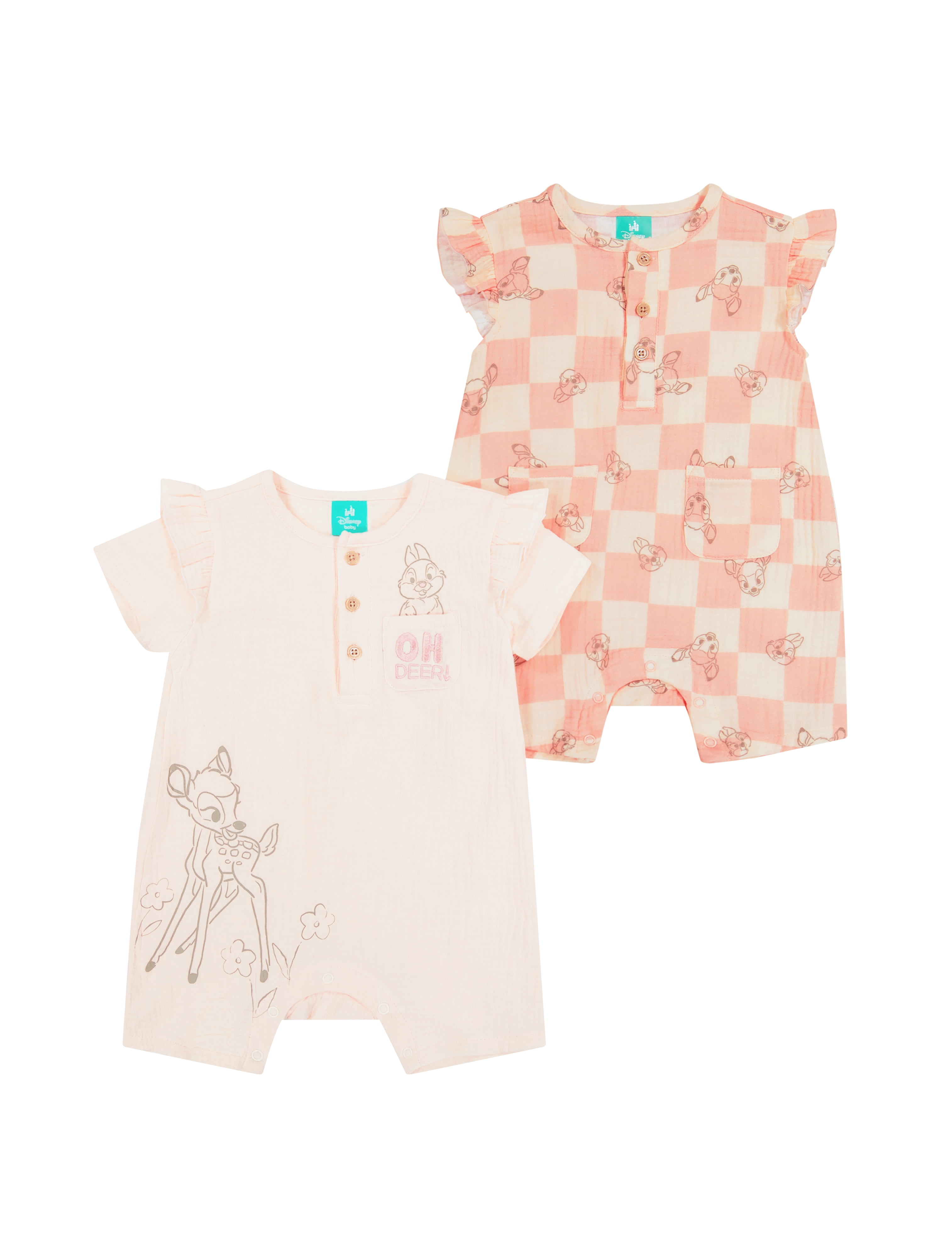 Bambi Baby Girl 2 Pack Rompers, Sizes 0/3 Months-24 Months