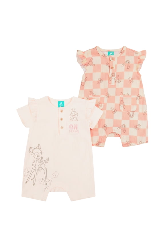 Bambi Baby Girl 2 Pack Rompers, Sizes 0/3 Months-24 Months