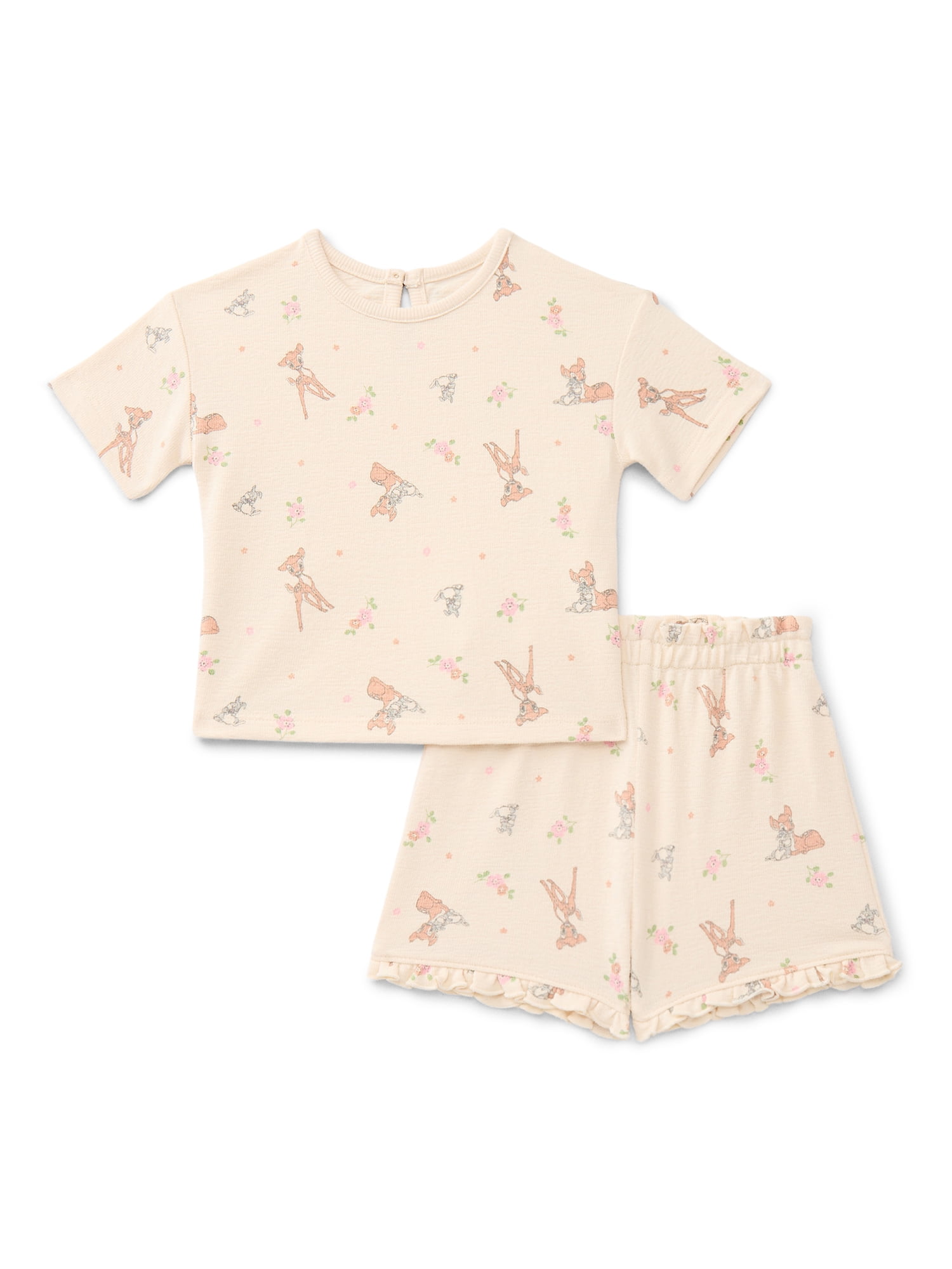 Bambi Baby Girls Faun Friends Textured Knit Top and Ruffle Shorts Set, 2-Piece, Sizes 0M-24M
