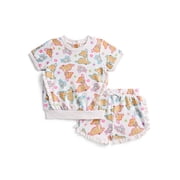 Bambi Baby Girls Short Sleeve Allover Print Ruffle Shirt and Matching Shorts Set, 2-Piece, Sizes 0/3M-24M