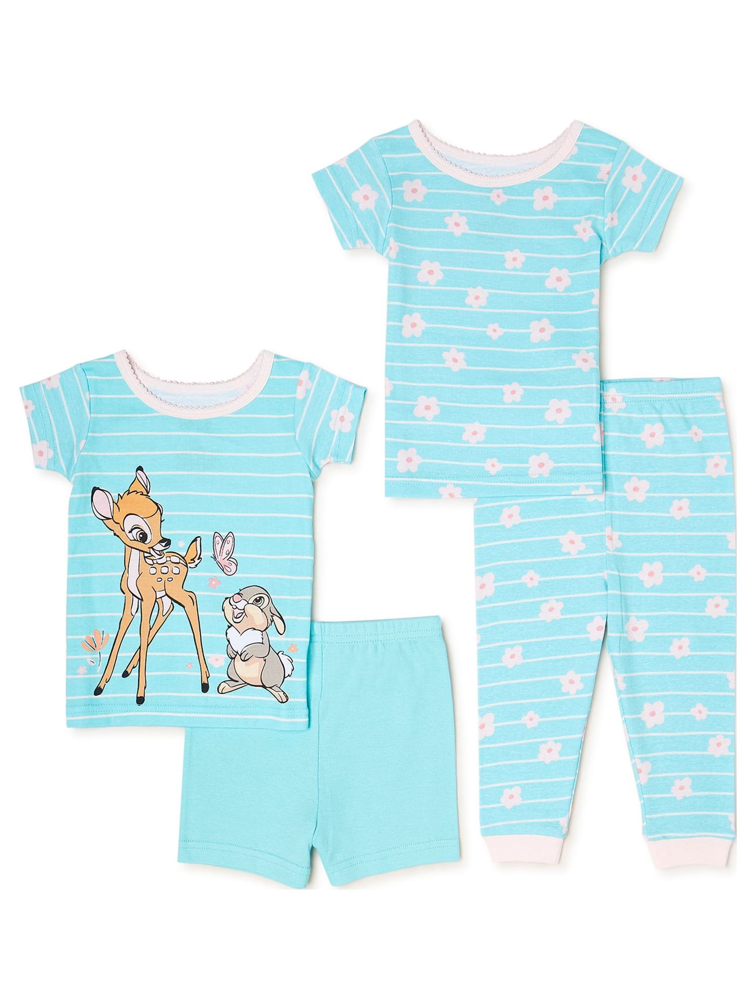 Bambi Baby and Toddler Girl T-Shirt, Short, and Pants Pajama Set, 4-Piece, Sizes 9M-24M - image 1 of 3