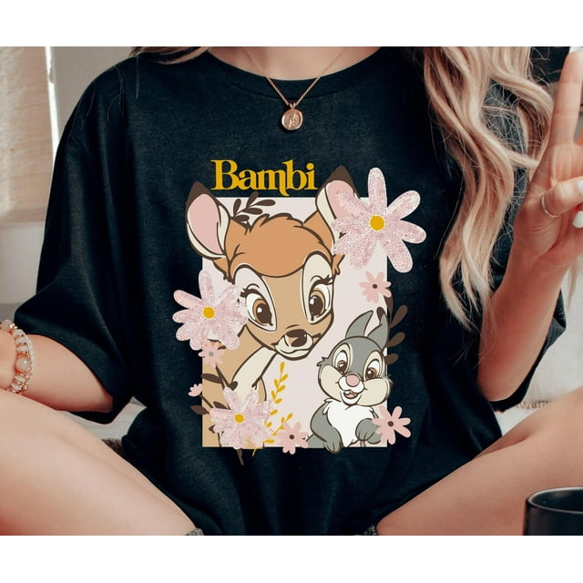 Bambi Deer And Thumper Rabbit Flowers Shirt, Vintage Bambi Floral