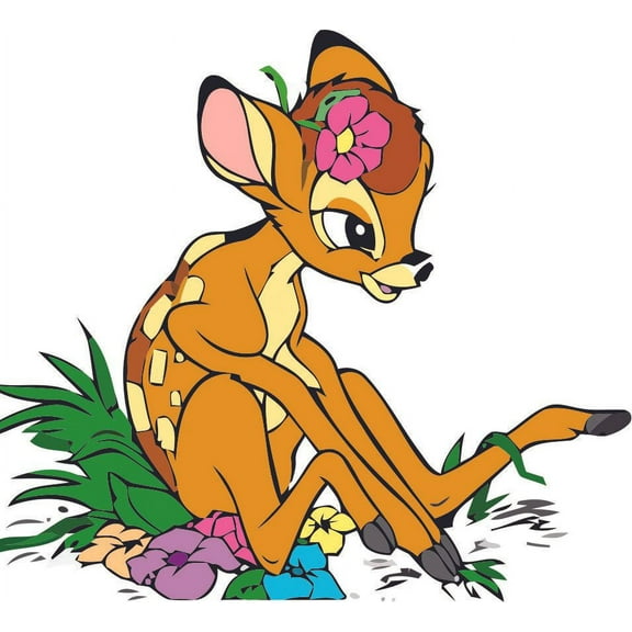 Bambi Playing in Grass Flowers Cartoon Characters TV Show Toddler Toddlers Baby Boy Girl Nursery Design Wall Decals Bedroom Children's Vinyls Kids Vinyl Art Decal Walls Rooms Size (20x20 inch)