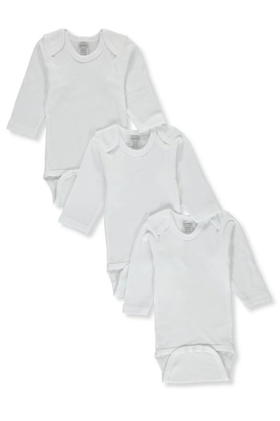 Pack of 3 White Newborn Long Sleeve Onesies for 0 to 6 Months, 8"