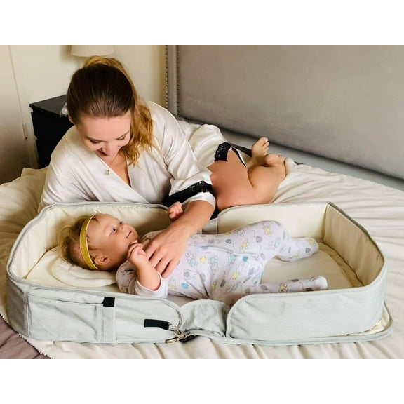 Bambini All-in-one Portable Bassinet Foldable Baby Bed, Travel Crib Infant and Diaper Bag Changing Station