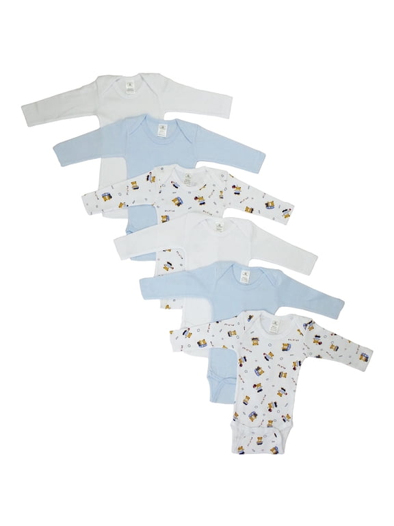 CS-102NB-Bear-102NB-Bear Boys Longsleeve Printed Variety, White & Blue - Newborn