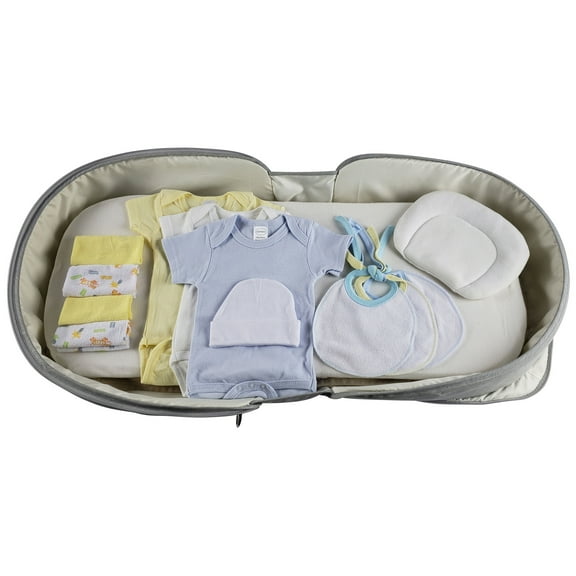 Bambini Baby Boys 12pc Baby Clothing Starter Set with Diaper Bag, Travel Diaper Backpack, Foldable Changing Table-Blue