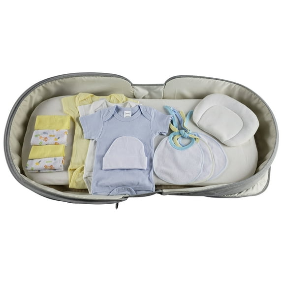 Bambini Baby Boys 12pc Baby Clothing Starter Set with Diaper Bag, Travel Diaper Backpack, Foldable Changing Table-Blue
