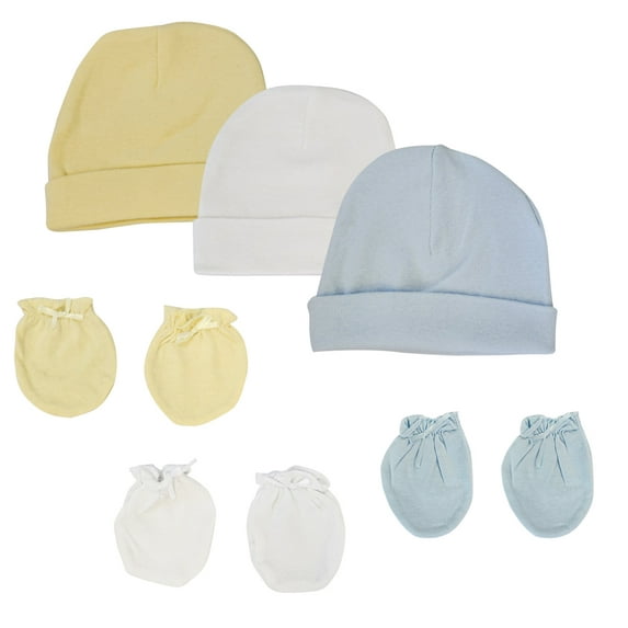 Bambini Baby Boys Caps and Mittens (Pack of 6), White/Blue