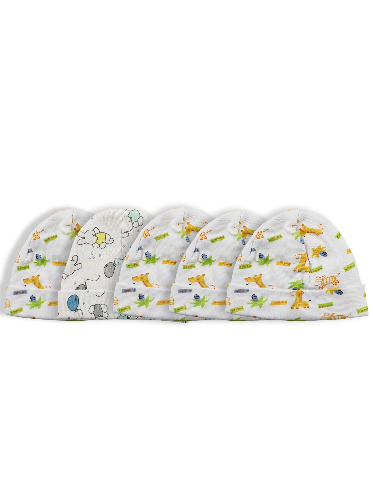 Set of 5 White, Yellow, and Green Infant Clothing Essentials Beanie ...