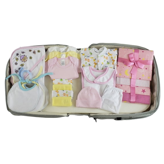 Bambini Baby Girls 20pc Baby Clothing Starter Set with Diaper Bag, Foldable Changing Table