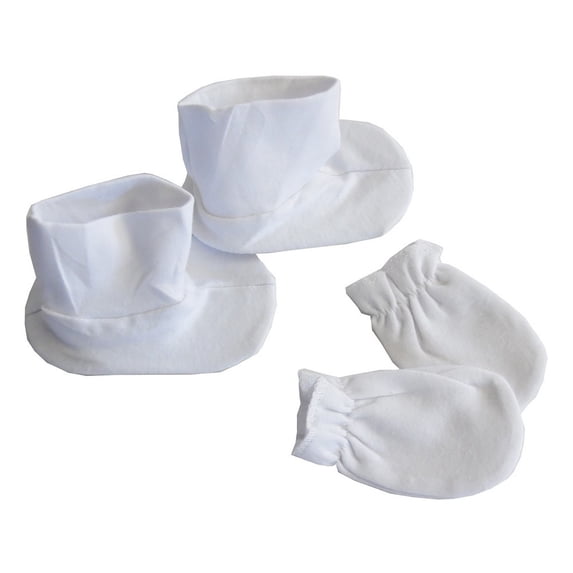 Bambini Baby Girls White Cotton Interlock Booties Mitten Set