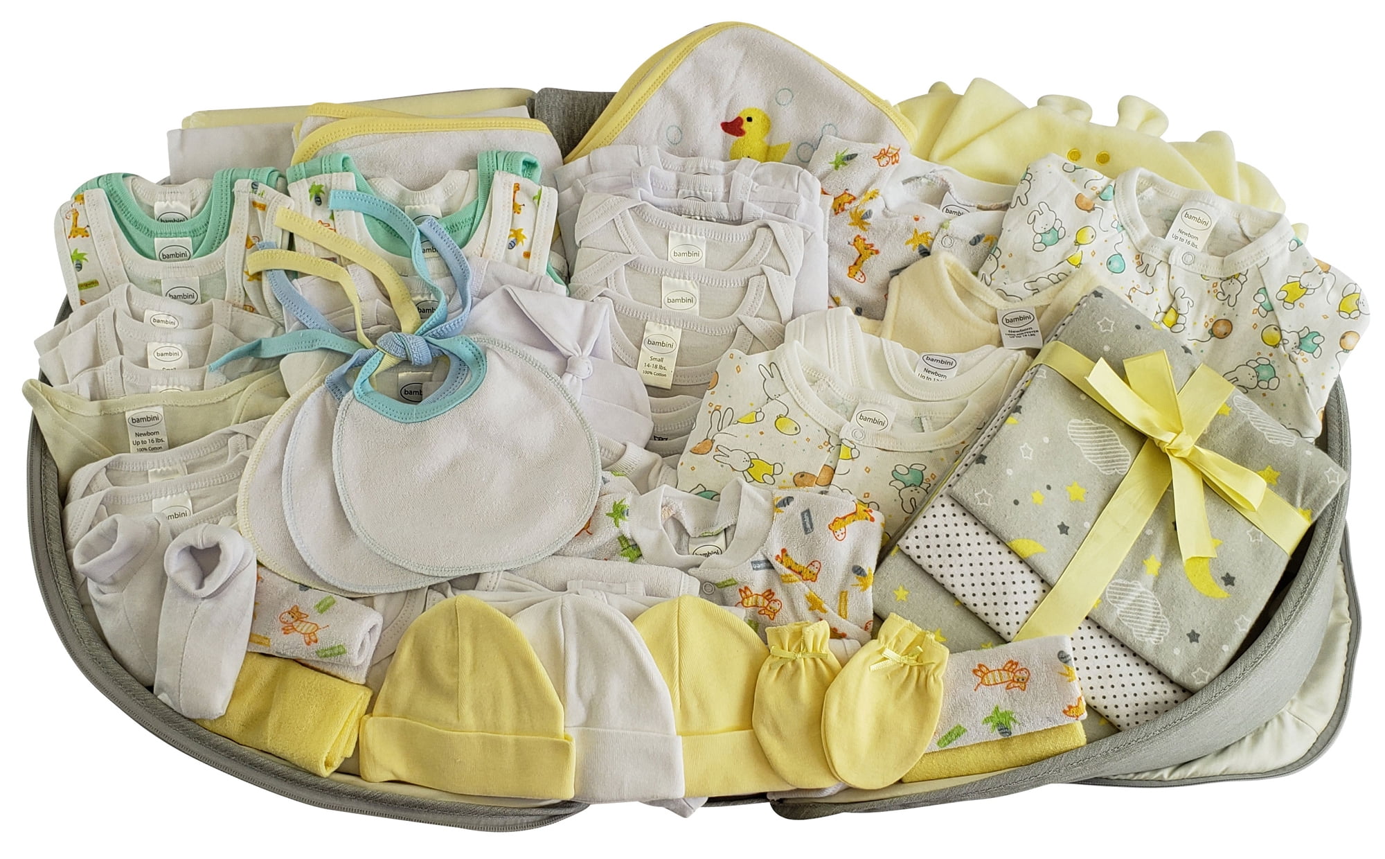 Bambini Baby Unisex Clothing Set with Portable Bassinet, Travel Crib & Diaper Bag, Yellow, 80-Piece