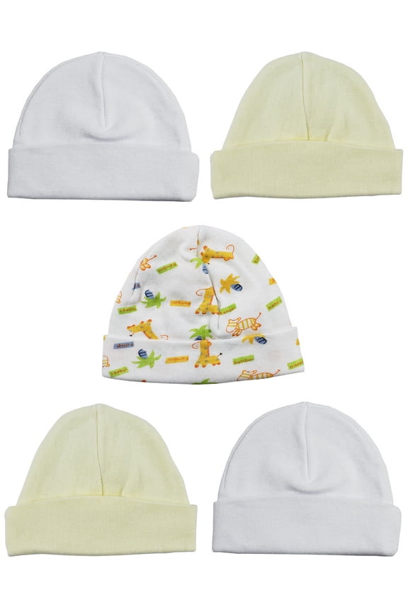 Set of 5 8" White, Green, and Yellow Giraffe Print Whimsical Beanie Baby Cap