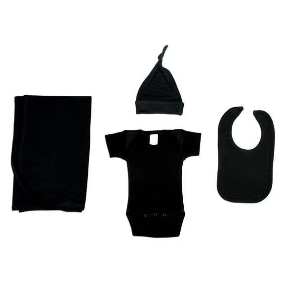 Bambini Black Newborn Baby Shower Layette Gift Set, 4pc (Baby Boys Or Baby Girls, Unisex)