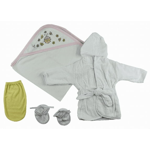 Bambini Girls Infant Robe, Hooded Towel and Washcloth Mittens