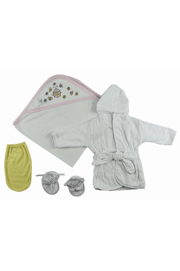 Bambini Girls Infant Robe, Hooded Towel and Washcloth Mittens