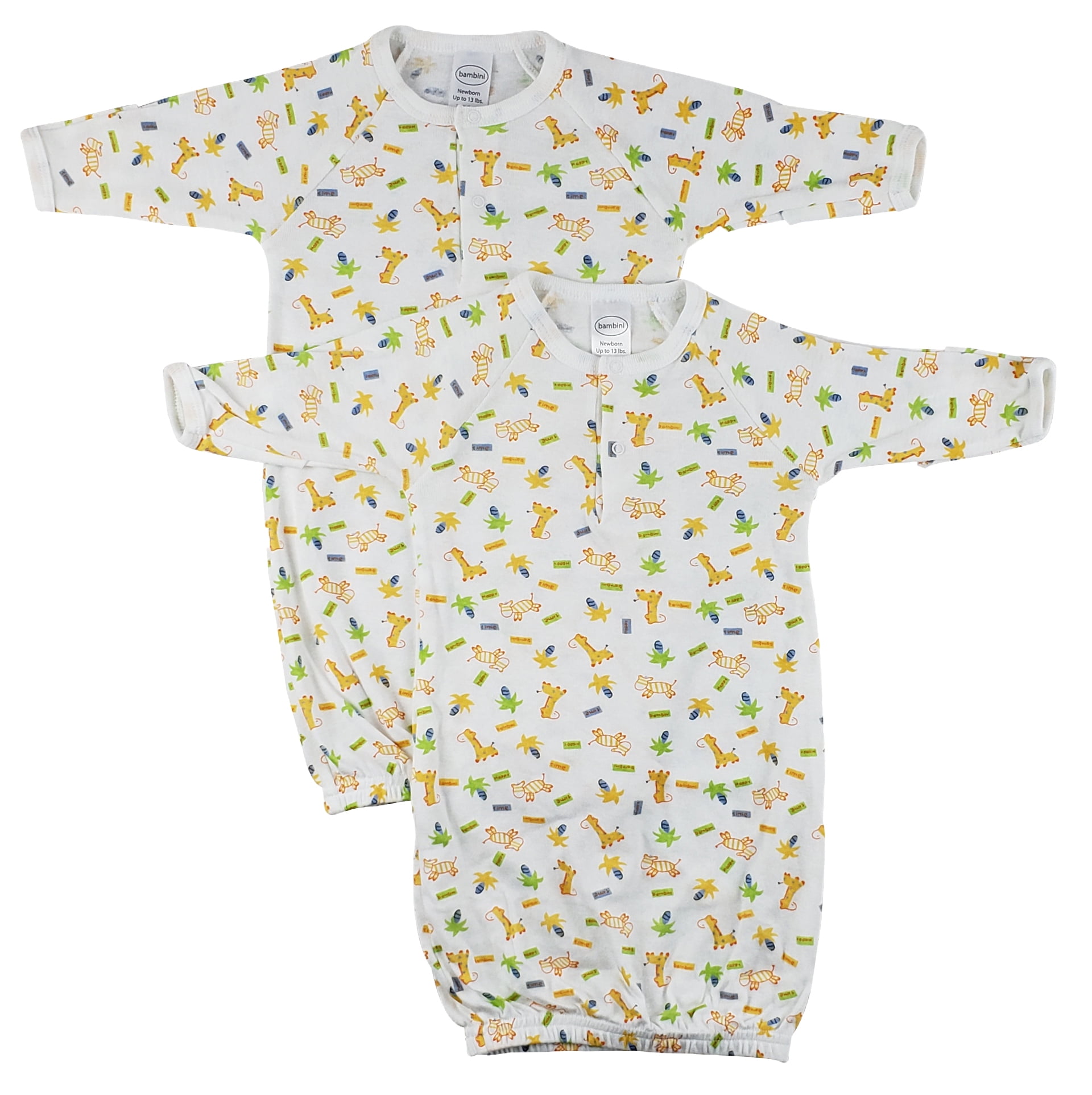 Set of 2 White and Yellow Infant Gowns, 8"