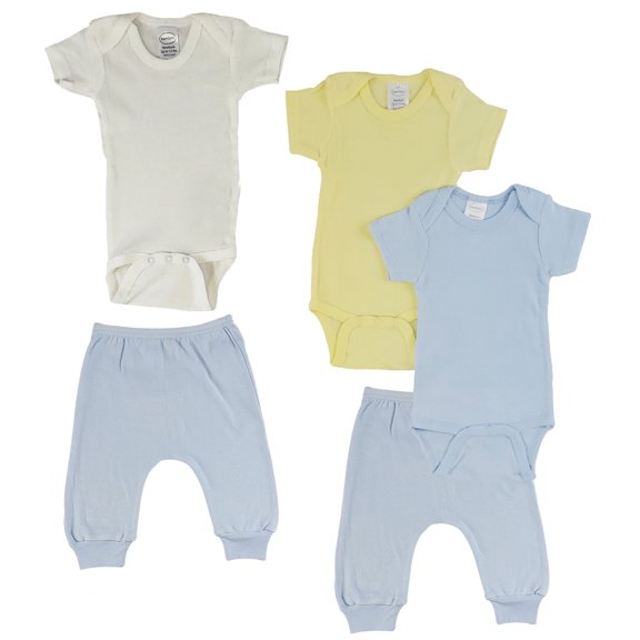 Bambini Mix N Match Short Sleeve Bodysuits & Joggers Outfit Sets, 5pc (Baby Boys or Baby Girls, Unisex)