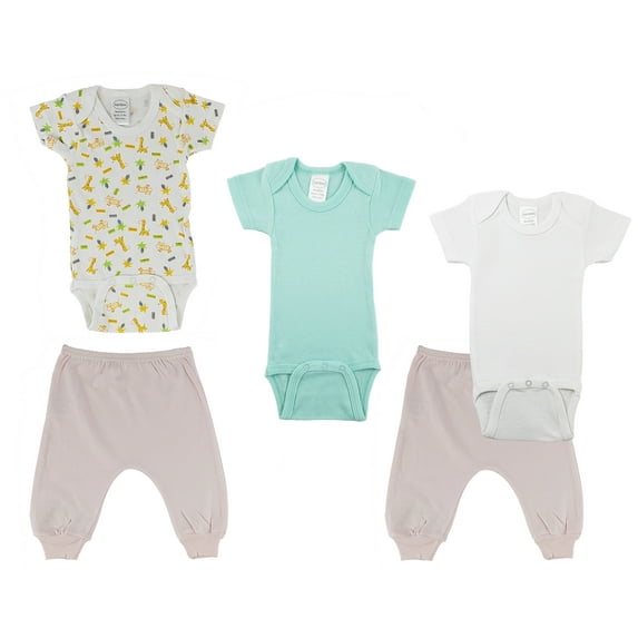 Bambini Mix N Match Short Sleeve Bodysuits & Joggers Outfit Sets, 5pc (Baby Boys or Baby Girls, Unisex)