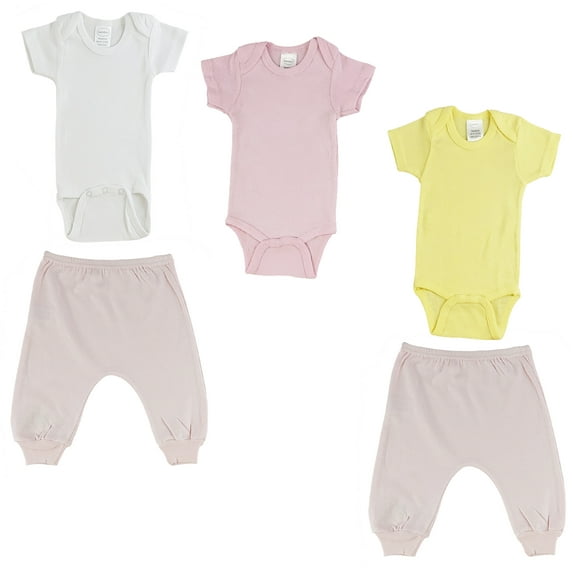 Bambini Mix N Match Short Sleeve Bodysuits & Joggers Outfit Sets, 5pc (Baby Boys or Baby Girls, Unisex)