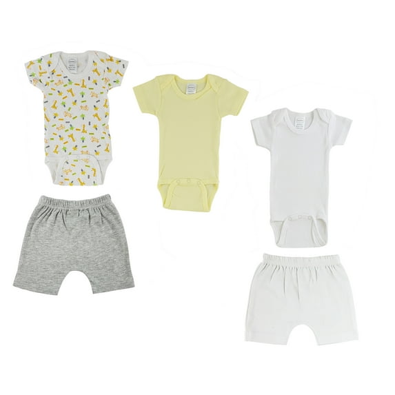Bambini Mix N Match Short Sleeve Bodysuits & Shorts Outfit Sets, 5pc (Baby Boys or Baby Girls, Unisex)