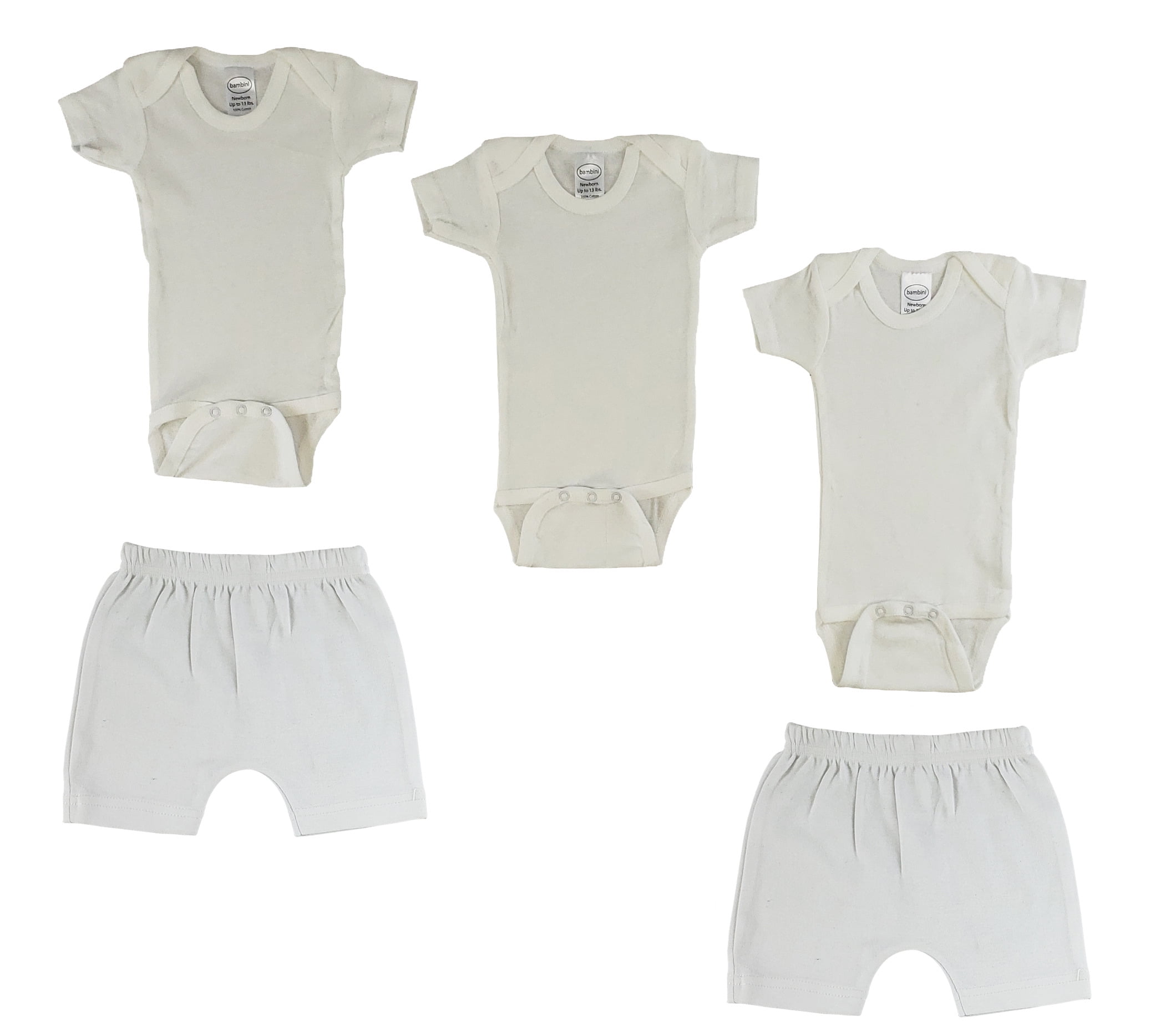 Bambini Mix N Match Short Sleeve Bodysuits & Shorts Outfit Sets, 5pc (Baby Boys or Baby Girls, Unisex)